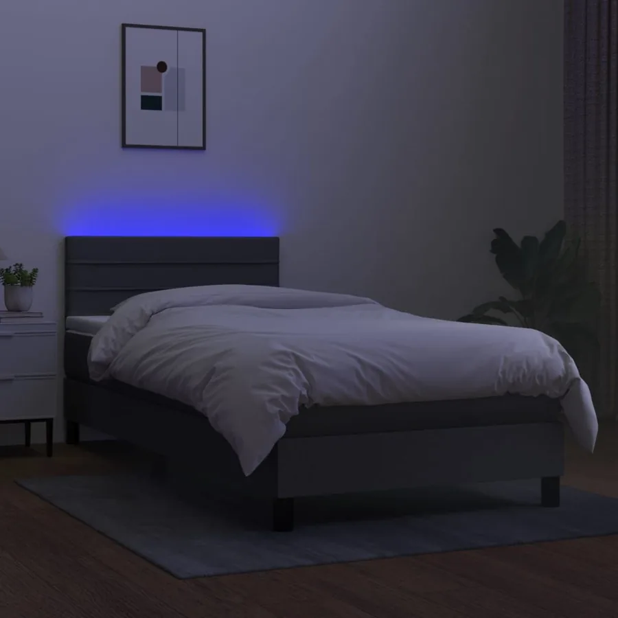 Sommier à lattes de lit et matelas et LED Gris foncé 100x200 cm - 4