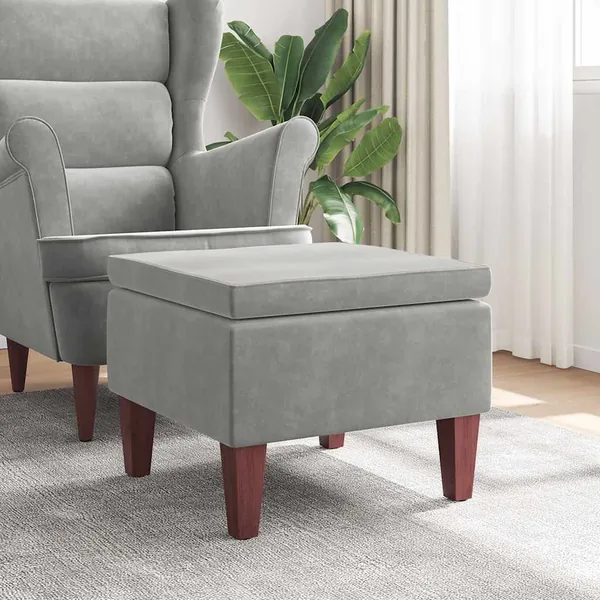 Tabouret avec pieds en bois Gris clair Velours