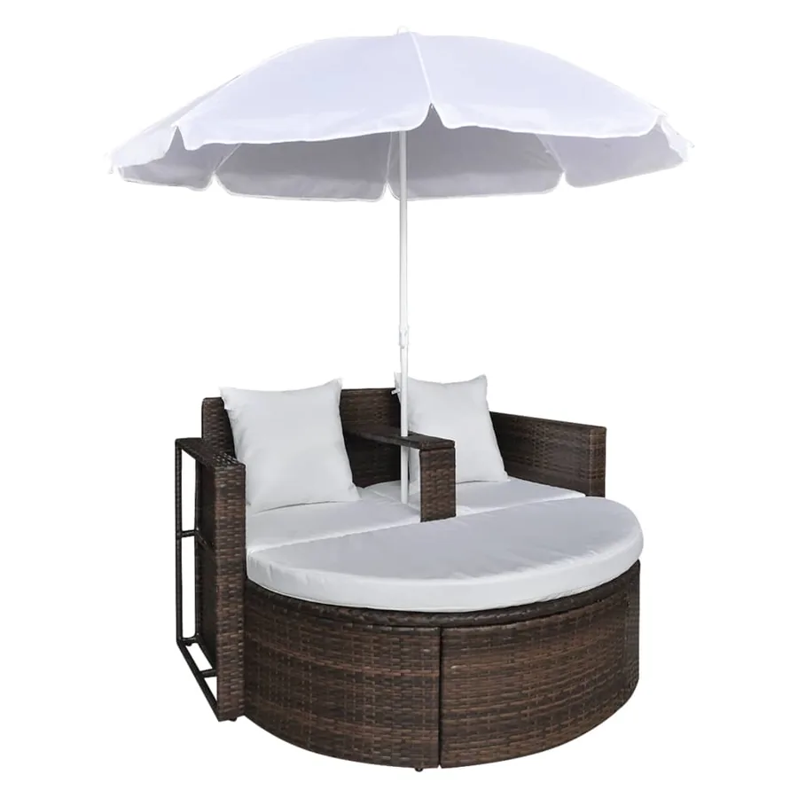 Lit de jardin avec parasol Noir Résine tressée - 12