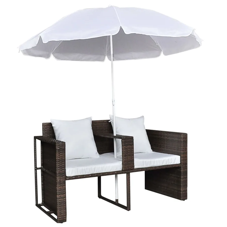 Lit de jardin avec parasol Noir Résine tressée - 14