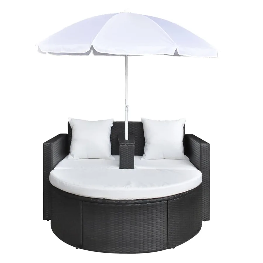 Lit de jardin avec parasol Noir Résine tressée - 3