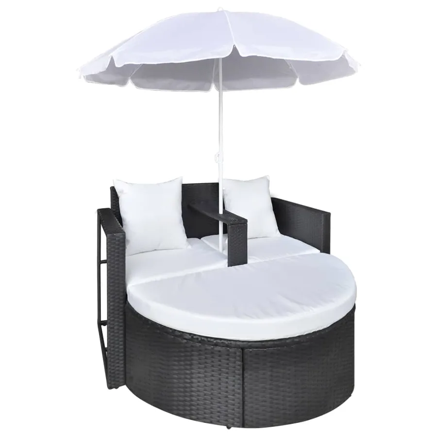 Lit de jardin avec parasol Noir Résine tressée - 4