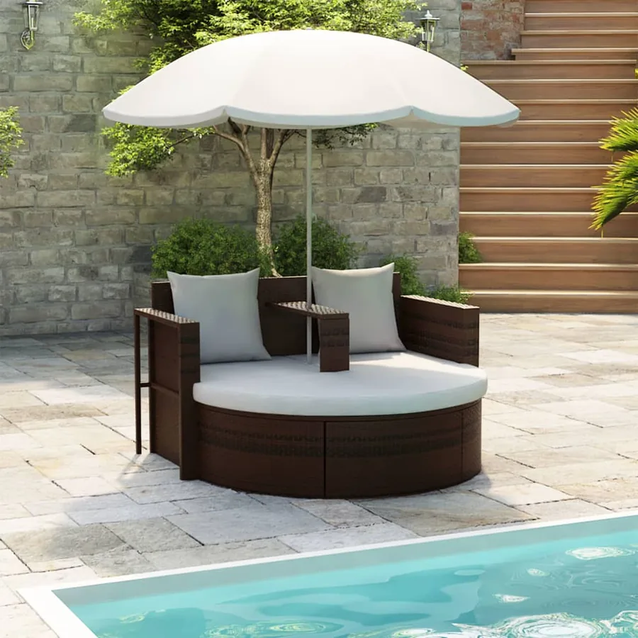 Lit de jardin avec parasol Noir Résine tressée - 9