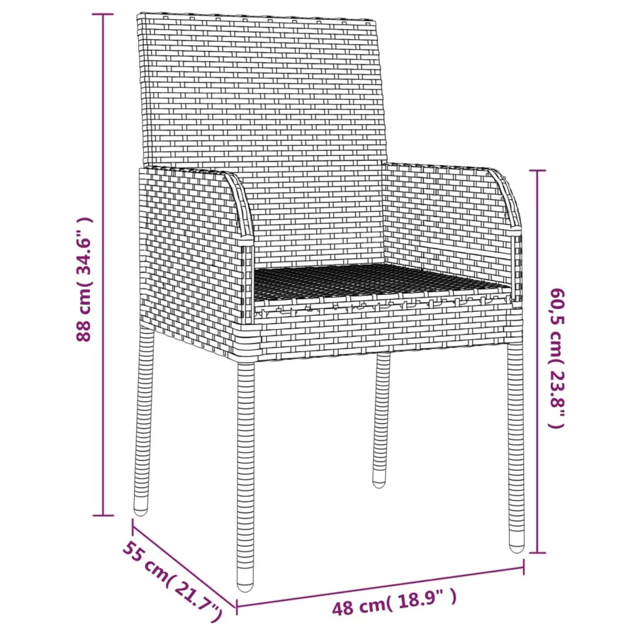 Chaises de jardin avec coussins lot de 4 Résine tressée Gris - 9
