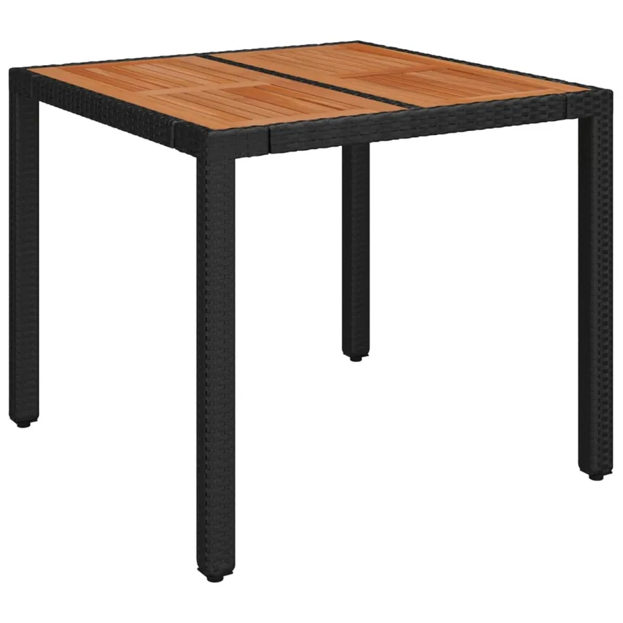Table de jardin dessus en bois Noir 90x90x75 cm Résine tressée - 2