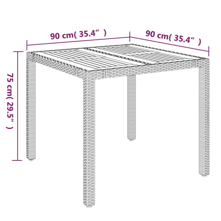 Table de jardin dessus en bois Noir 90x90x75 cm Résine tressée - 6