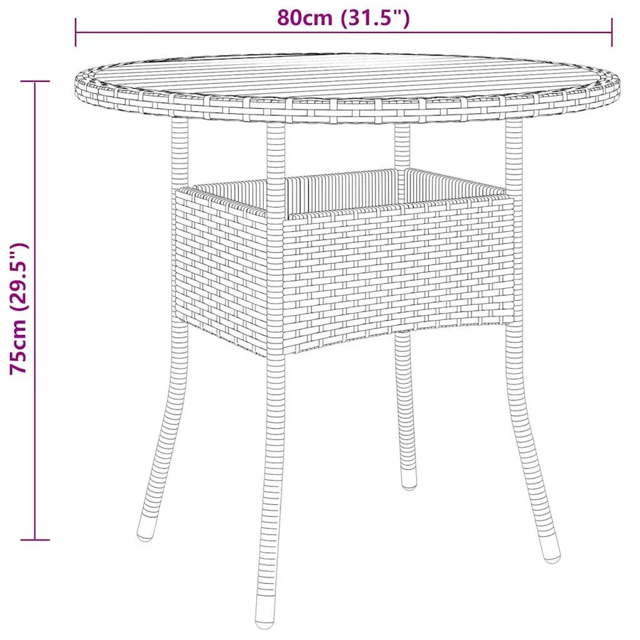 Table de jardin Ø80x75 cm Résine tressée et bois d'acacia Noir - 4