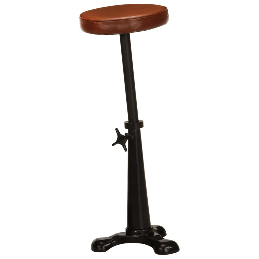 Tabourets de bar lot de 2 marron cuir véritable et fonte - 3