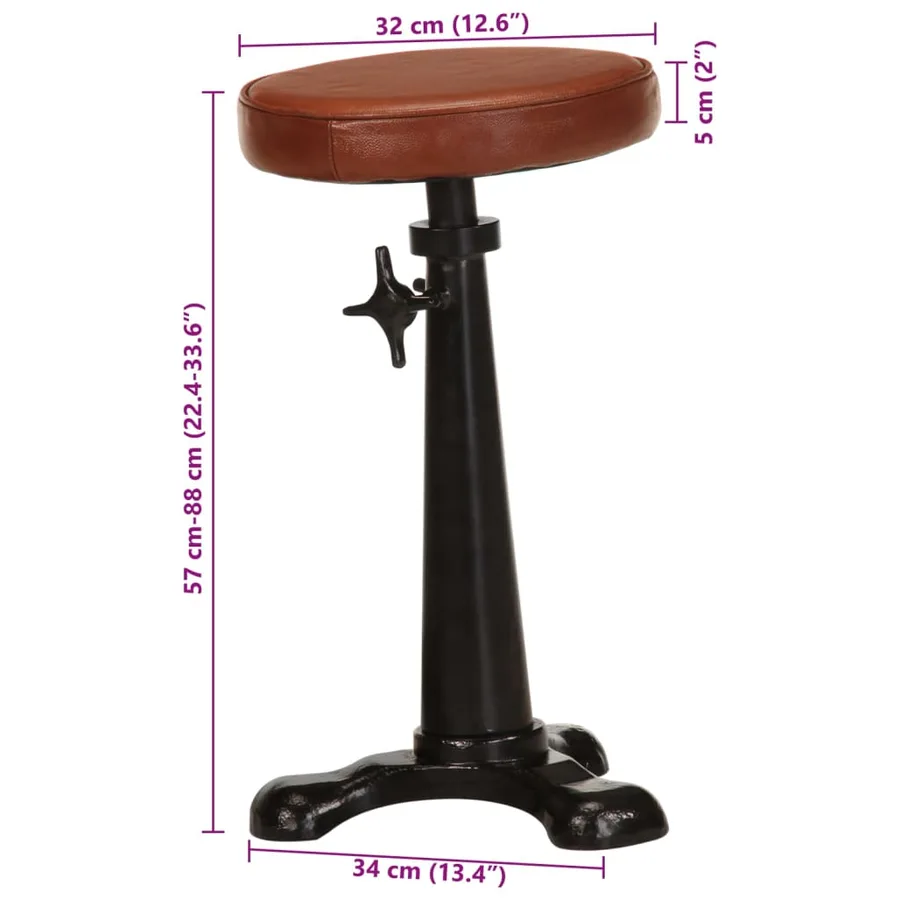 Tabourets de bar lot de 2 marron cuir véritable et fonte - 9
