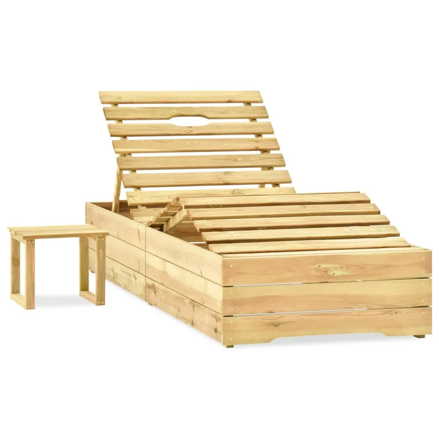 Chaise longue de jardin avec table et coussin Pin imprégné - 2