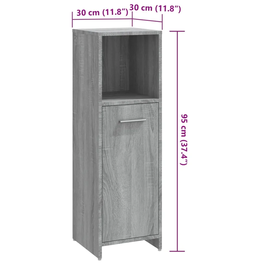 Armoire de bain Sonoma gris 30x30x95 cm Bois d'ingénierie - 10