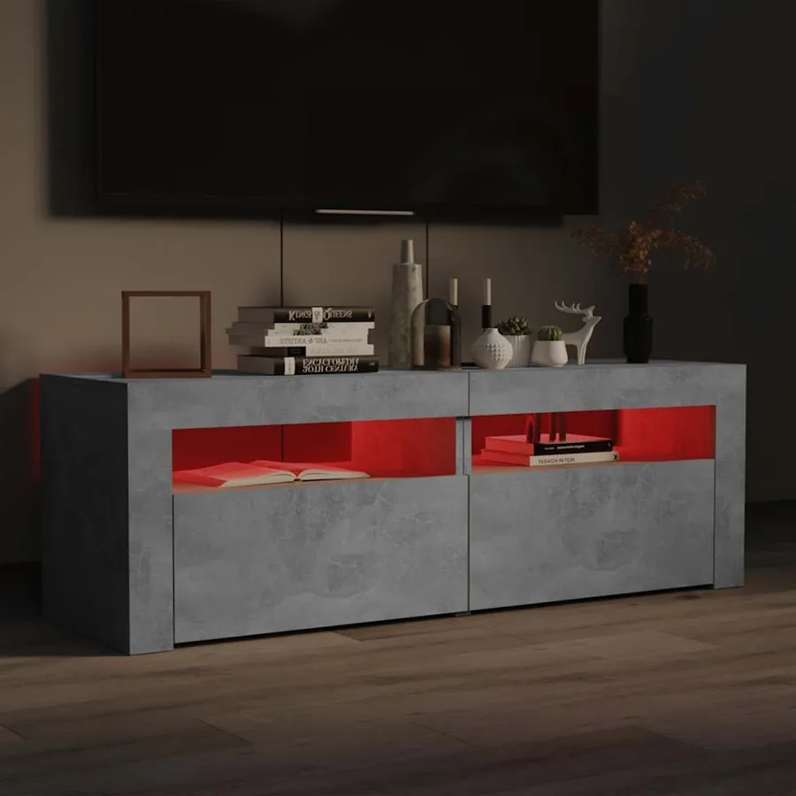 Meuble TV avec lumières LED gris béton 120x35x40 cm - 4