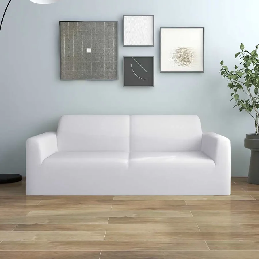 Housse extensible de canapé 2 places Blanc Jersey de polyester