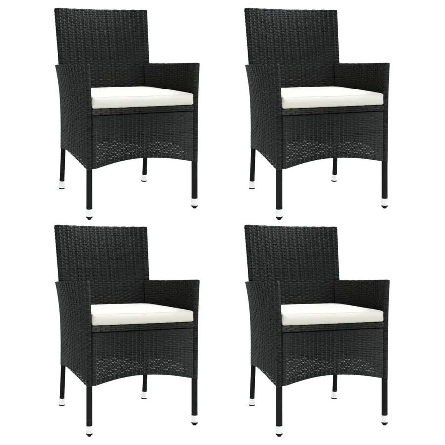 Chaises de jardin avec coussins lot de 4 Résine tressée Noir - 2
