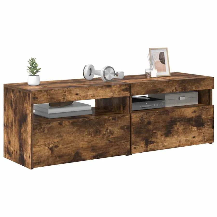 Meubles TV 2 pcs avec lumières LED Chêne fumé 60x35x40 cm - 14