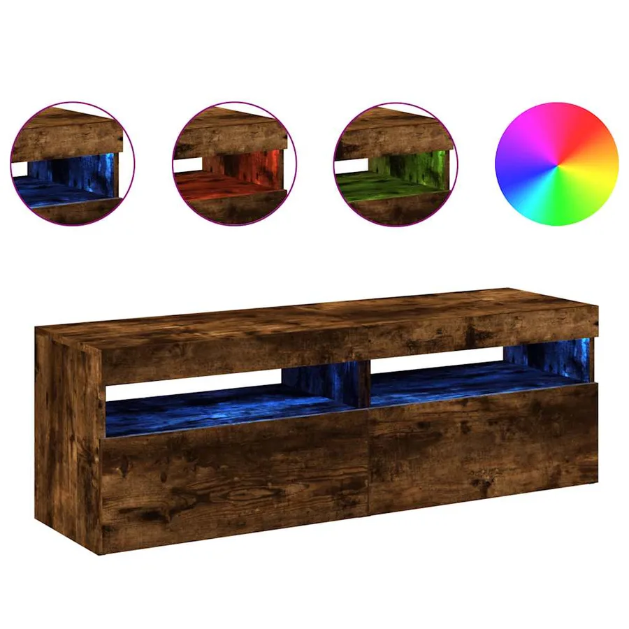Meubles TV 2 pcs avec lumières LED Chêne fumé 60x35x40 cm - 2