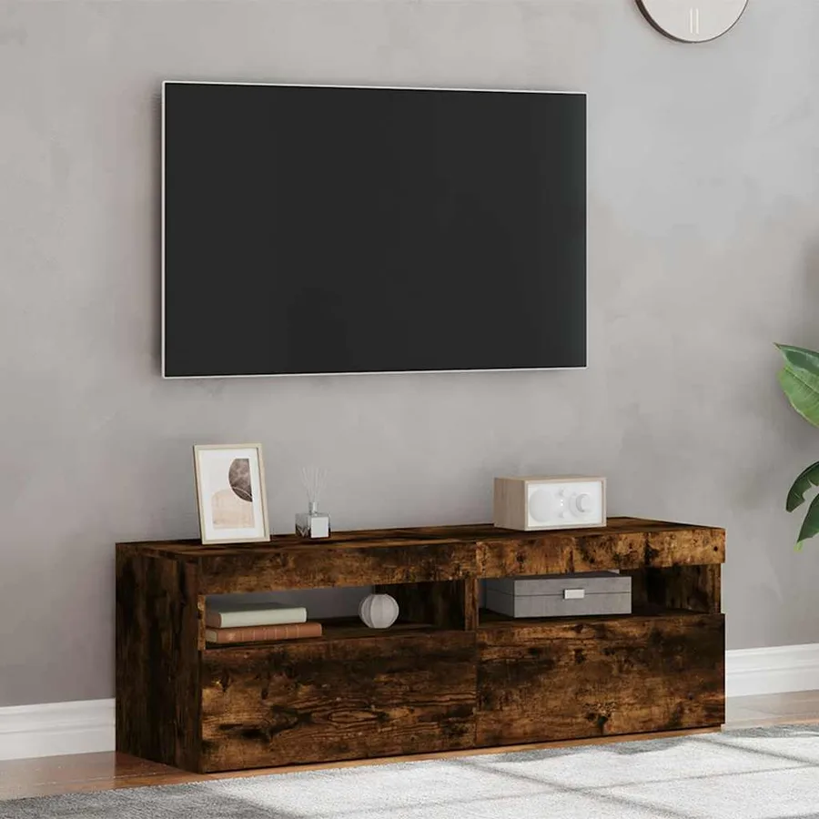 Meubles TV 2 pcs avec lumières LED Chêne fumé 60x35x40 cm - 4