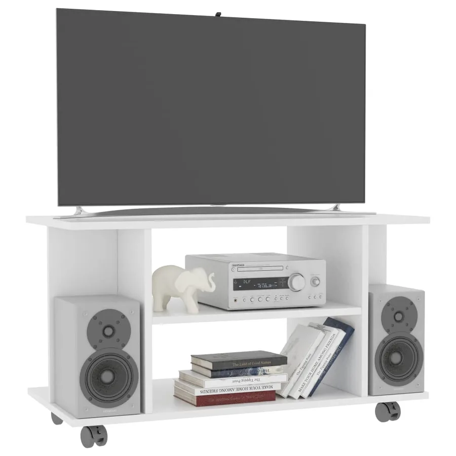 Meuble TV avec roulettes blanc 80x40x45 cm bois d'ingénierie - 3