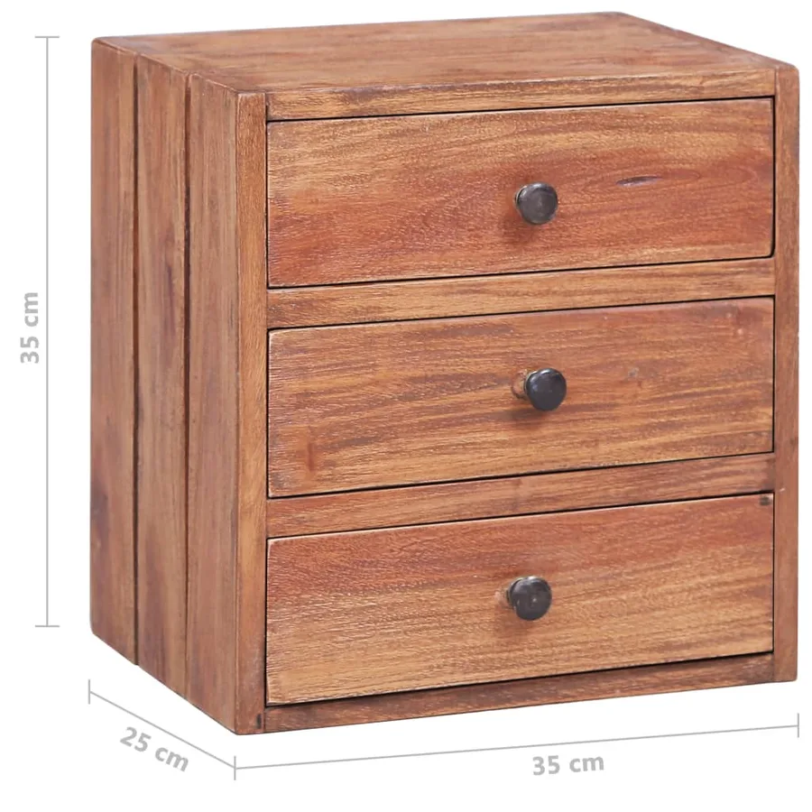 Table de chevet avec 3 tiroirs 35x25x35 cm bois d'acajou massif - 9