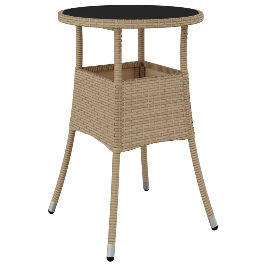 Table de jardin Ø60x75 cm Verre trempé/résine tressée Beige - 2