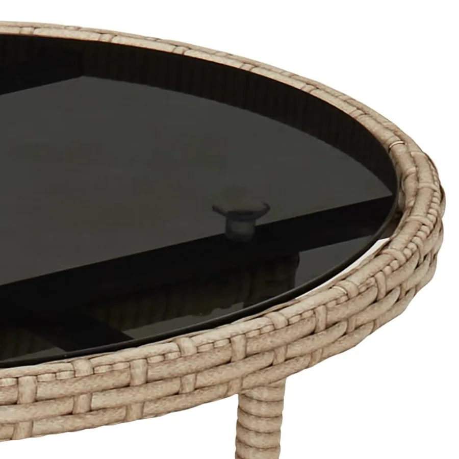 Table de jardin Ø60x75 cm Verre trempé/résine tressée Beige - 5
