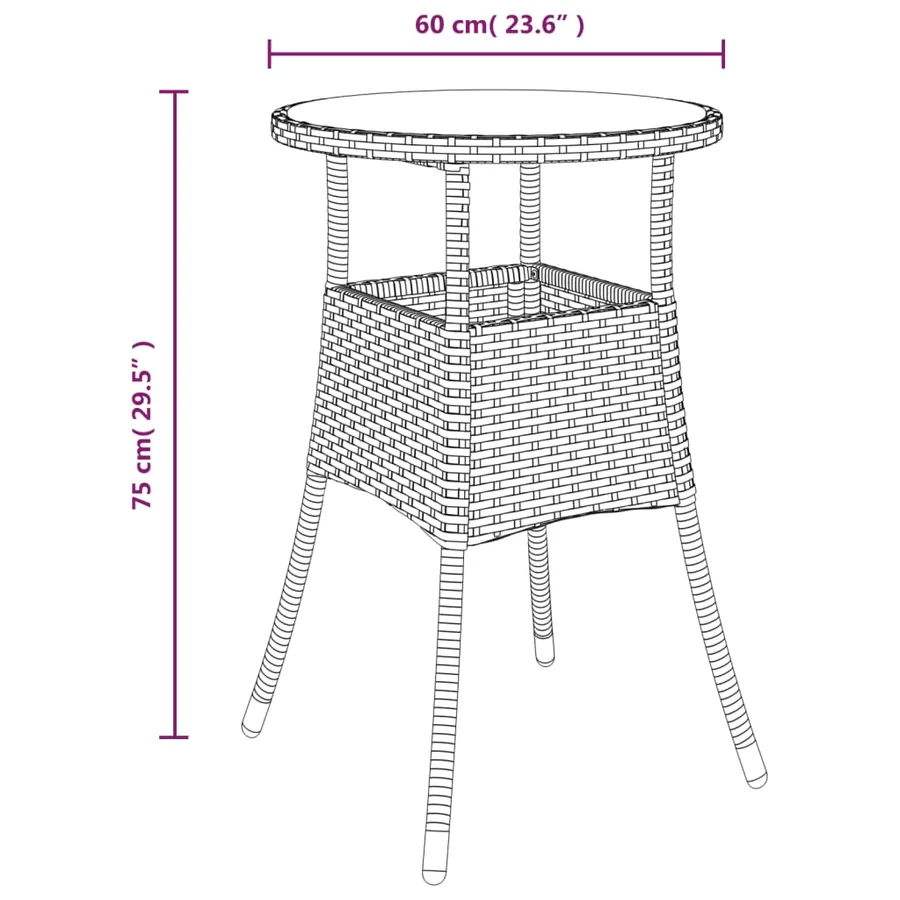 Table de jardin Ø60x75 cm Verre trempé/résine tressée Beige - 6