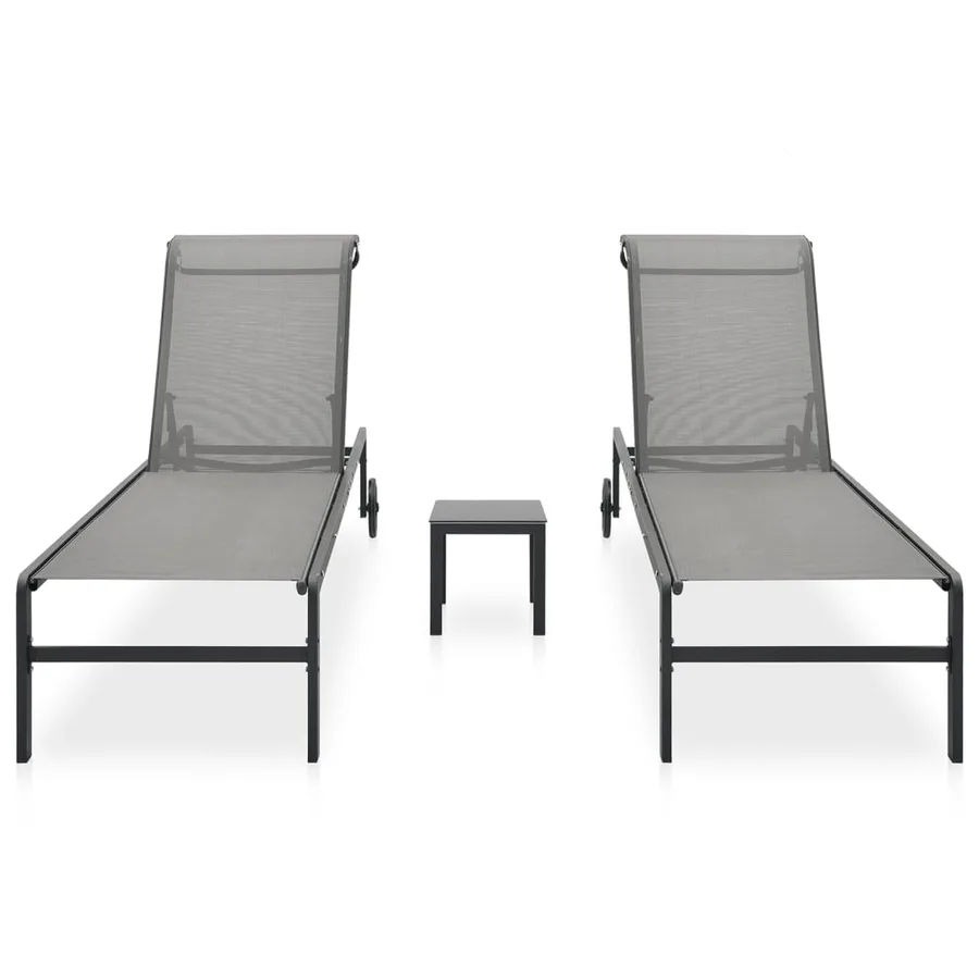 Chaises longues lot de 2 avec table Textilène et acier - 2