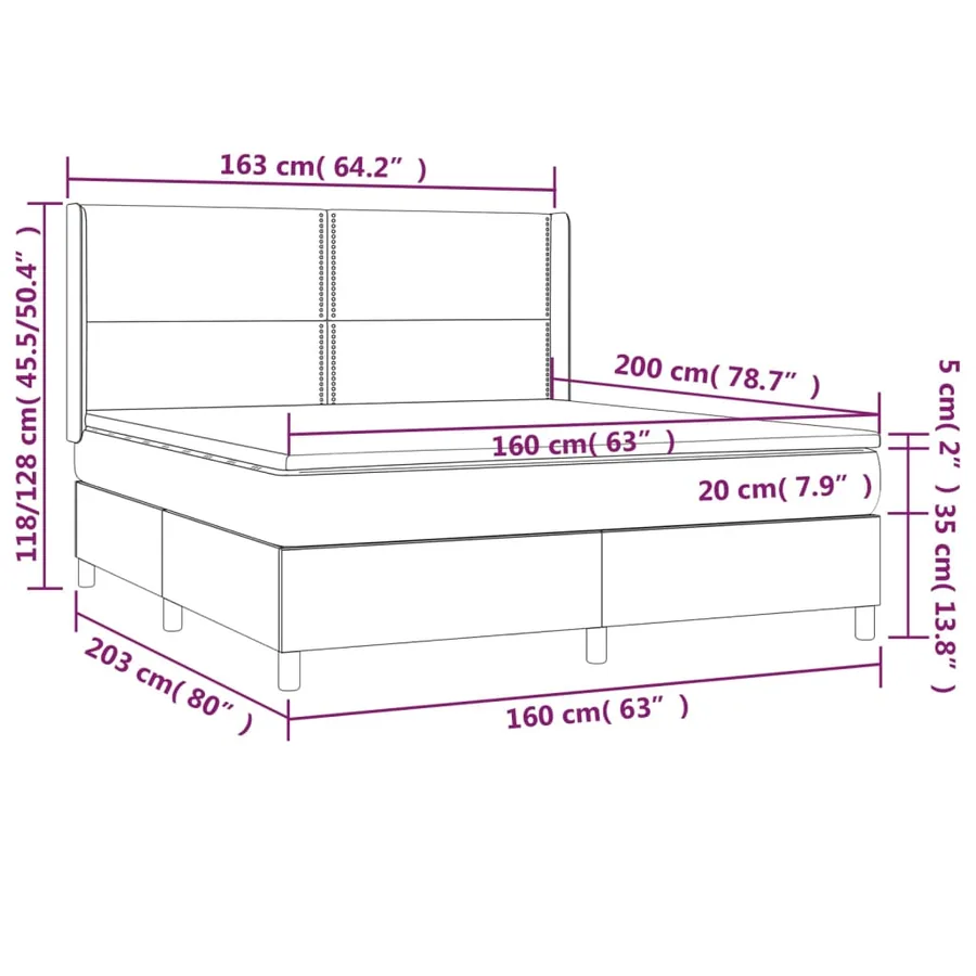 Sommier à lattes de lit matelas et LED Gris foncé 160x200 cm - 8