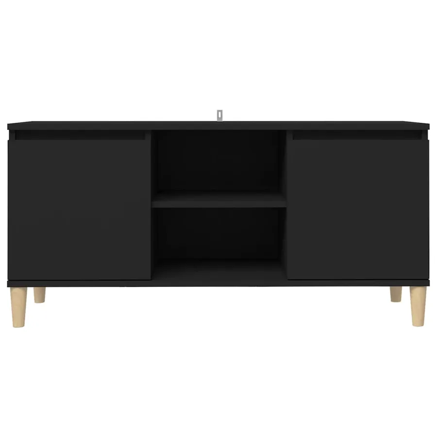 Meuble TV avec pieds en bois massif Noir 103,5x35x50 cm - 5