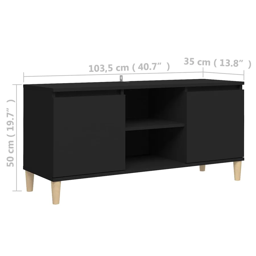 Meuble TV avec pieds en bois massif Noir 103,5x35x50 cm - 8