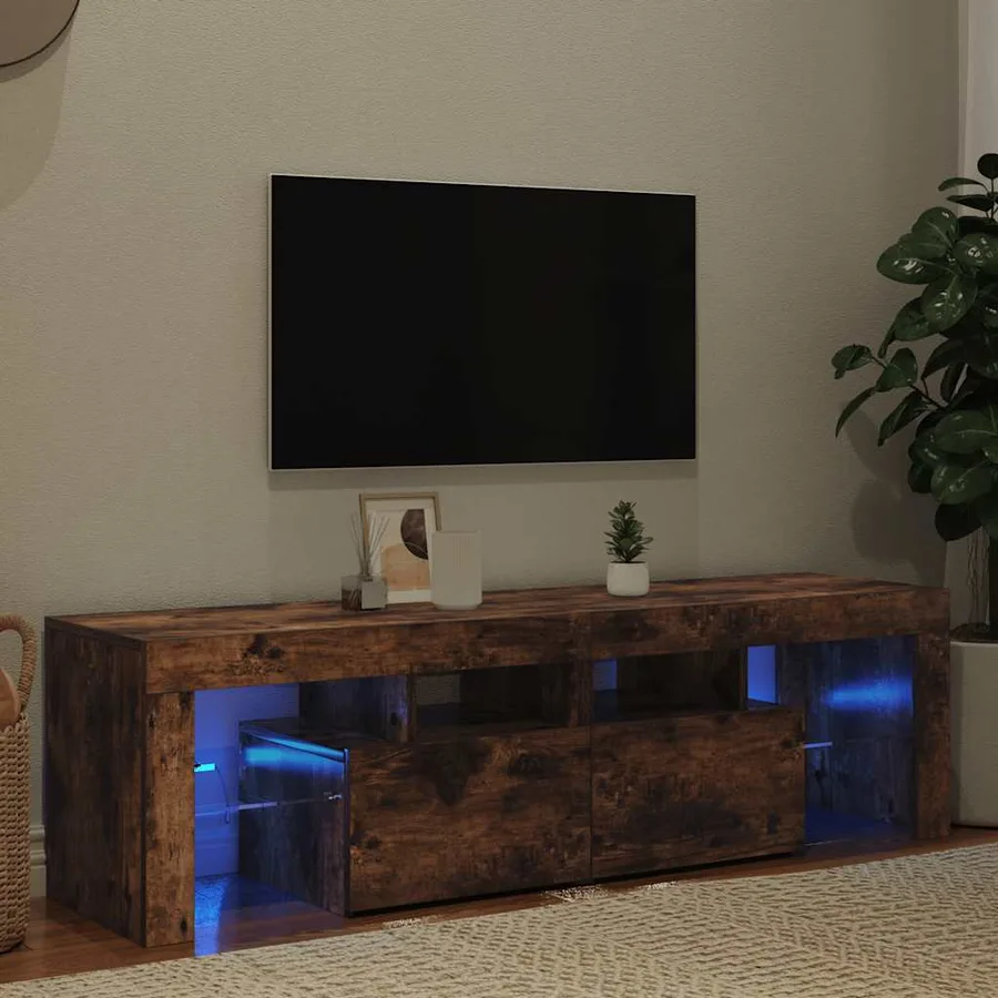 Meuble TV avec lumières LED Chêne fumé 140x36,5x40 cm - 4