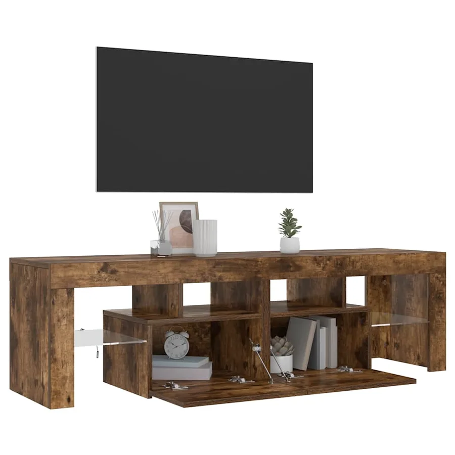 Meuble TV avec lumières LED Chêne fumé 140x36,5x40 cm - 5