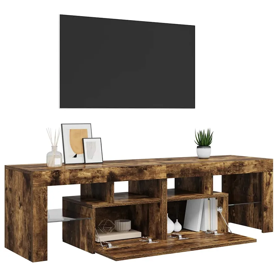 Meuble TV avec lumières LED Chêne fumé 140x36,5x40 cm - 7