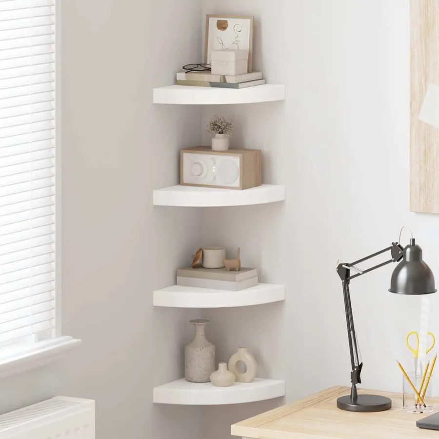 Étagères d'angle flottantes 4 pcs blanc 25x25x3,8 cm MDF