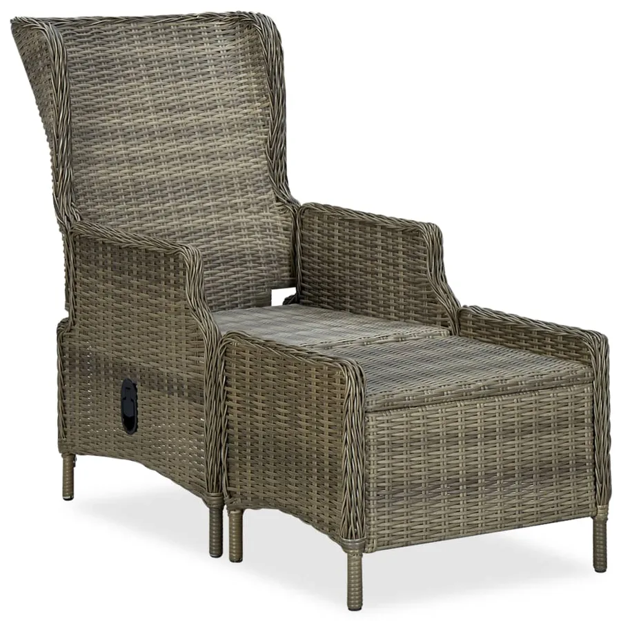Chaise inclinable de jardin avec tabouret Résine tressée Marron - 2