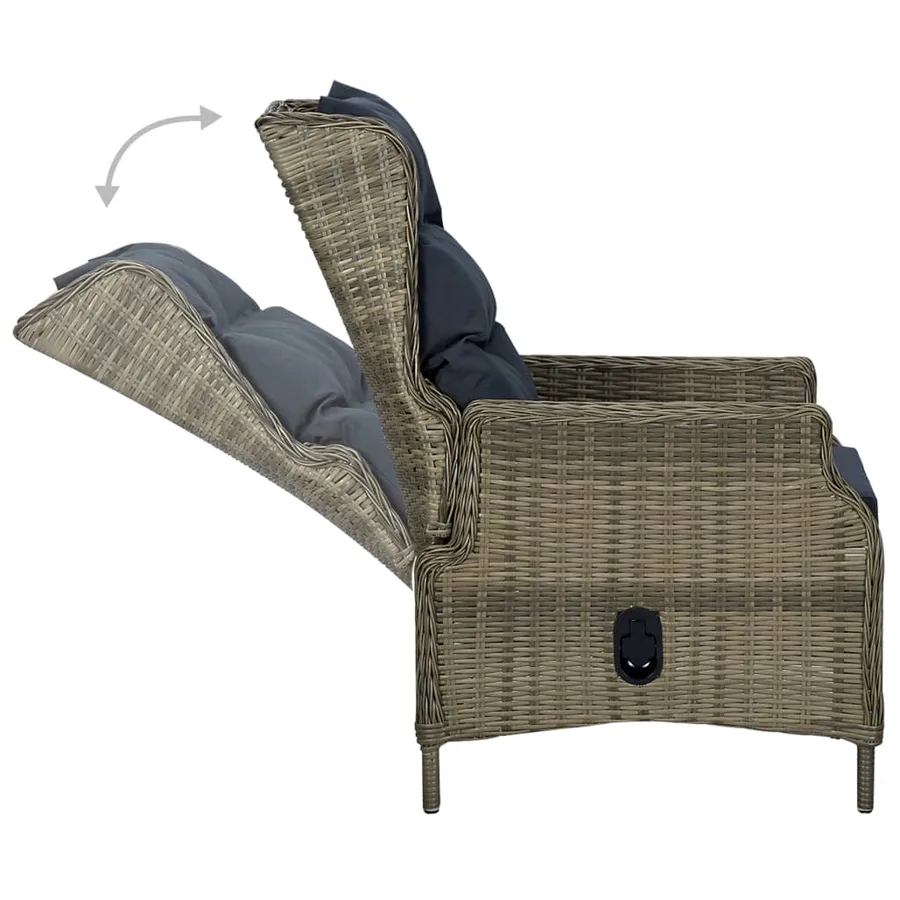 Chaise inclinable de jardin avec tabouret Résine tressée Marron - 7