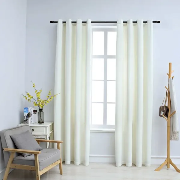 Rideaux occultants avec anneaux 2 pcs Velours Crème 140x225 cm