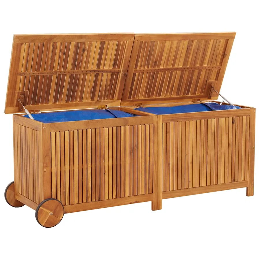 Boîte de rangement de jardin avec roues 150x50x58cm bois acacia - 3