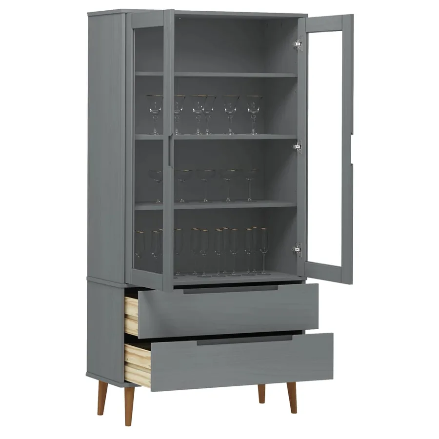 Armoire à vitrine MOLDE Gris 90x35x175 cm Bois de pin massif - 3