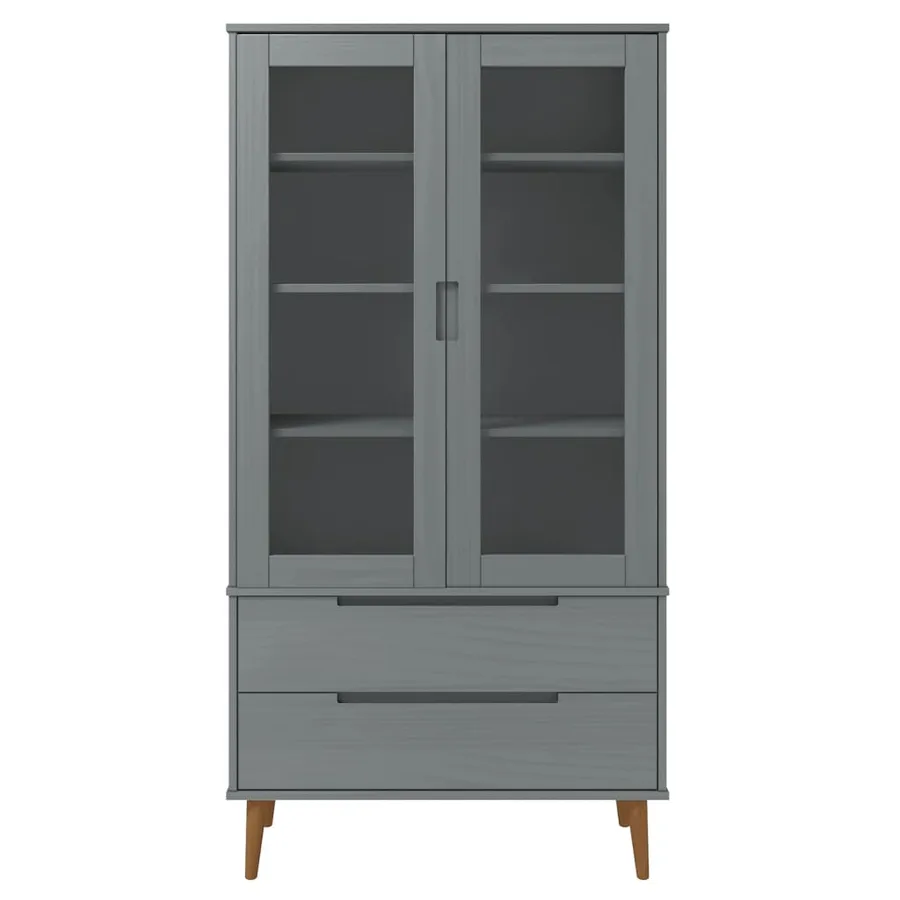 Armoire à vitrine MOLDE Gris 90x35x175 cm Bois de pin massif - 4