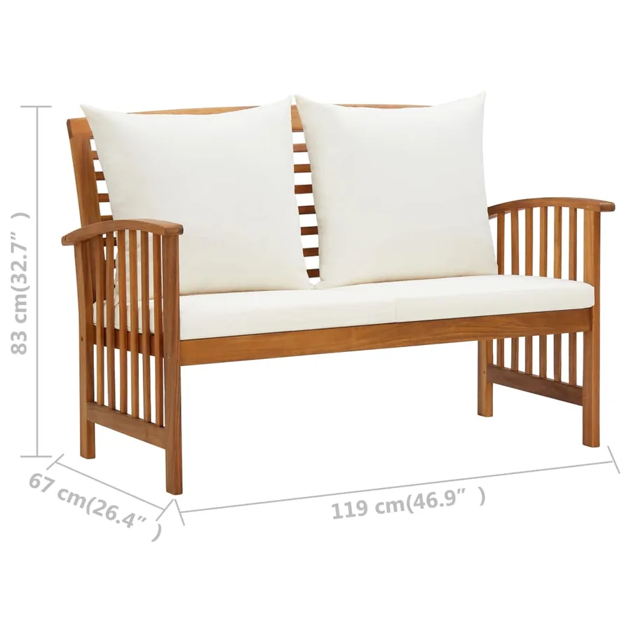 Banc de jardin avec coussins 119 cm Bois solide d'acacia - 7