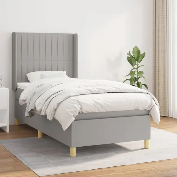 Sommier à lattes de lit avec matelas Gris clair 90x200 cm Tissu