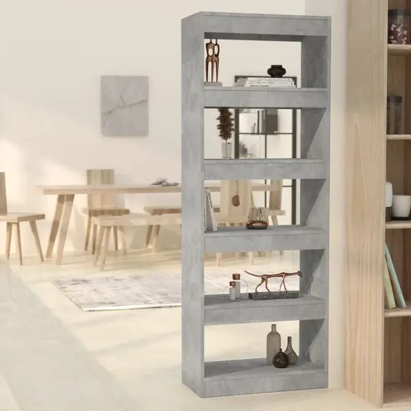 Bibliothèque/séparateur de pièce gris béton bois d'ingénierie