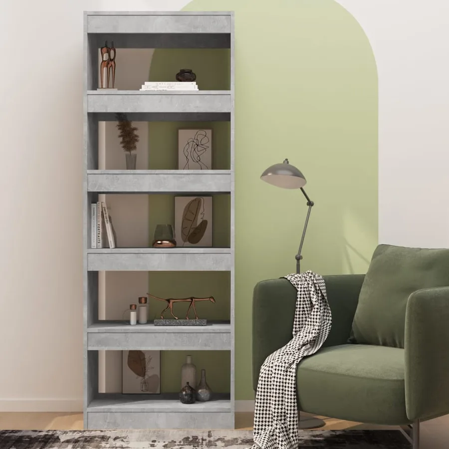 Bibliothèque/séparateur de pièce gris béton bois d'ingénierie - 3
