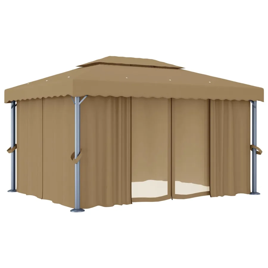 Tonnelle avec rideau 4x3 m Taupe Aluminium - 2