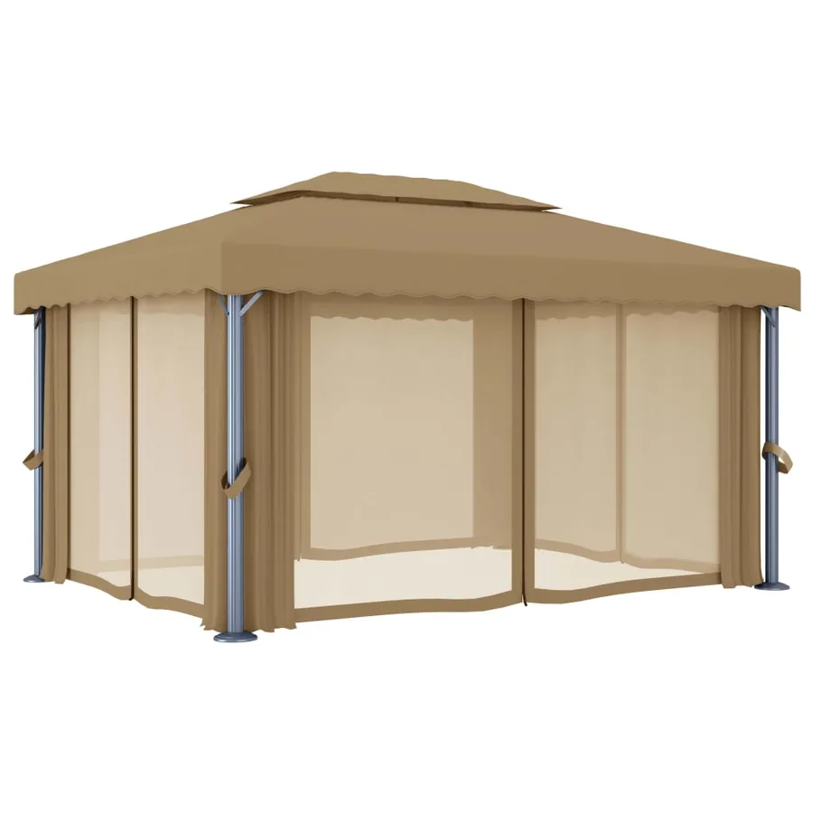 Tonnelle avec rideau 4x3 m Taupe Aluminium - 5