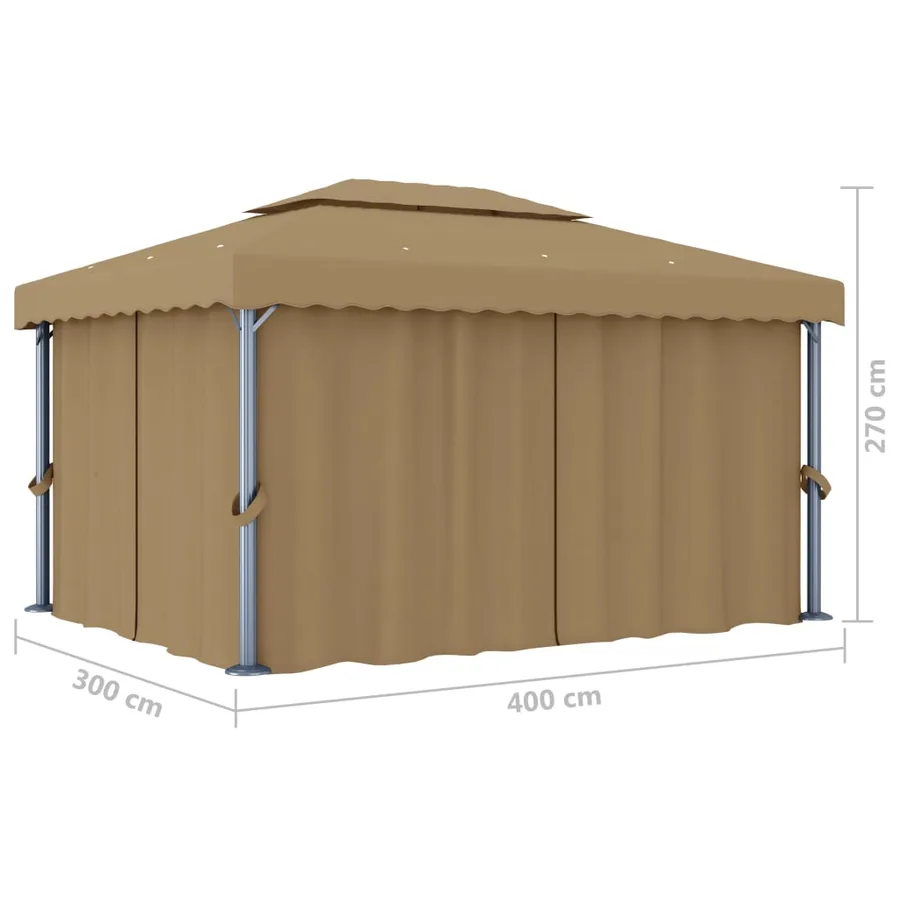 Tonnelle avec rideau 4x3 m Taupe Aluminium - 7