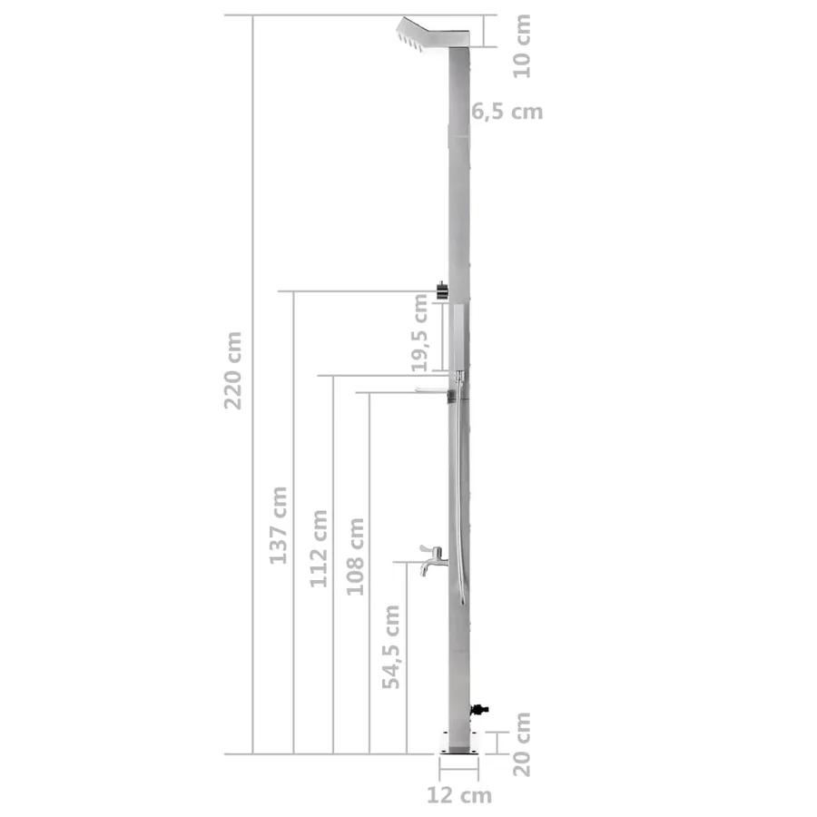 Douche de jardin avec base gris 225 cm Acier inoxydable - 17
