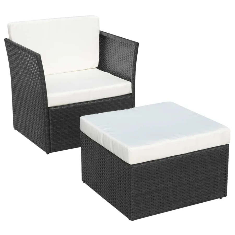 Chaise de jardin avec tabouret Noir Résine tressée - 2