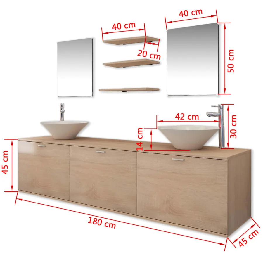 Dix pièces pour salle de bains avec lavabo et robinet beige - 11